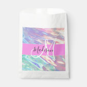 Mädchenrosa Holografisch Iridescent Monogram Name Geschenktütchen (Vorderseite)
