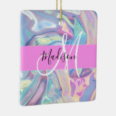 Mädchenrosa Holografisch Iridescent Monogram Name Keramikornament (Rechts)