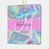 Mädchenrosa Holografisch Iridescent Monogram Name Keramikornament (Links)