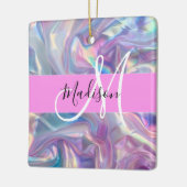Mädchenrosa Holografisch Iridescent Monogram Name Keramikornament (Links)