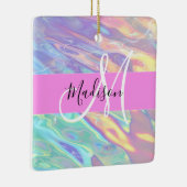 Mädchenrosa Holografisch Iridescent Monogram Name Keramikornament (Rechts)