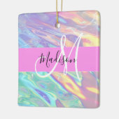Mädchenrosa Holografisch Iridescent Monogram Name Keramikornament (Links)