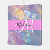 Mädchenrosa Holografisch Iridescent Monogram Name Keramikornament (Links)
