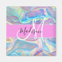 Mädchenrosa Holografisch Iridescent Monogram Name