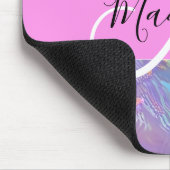 Mädchenrosa Holografisch Iridescent Monogram Name Mousepad (Ecke)