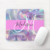 Mädchenrosa Holografisch Iridescent Monogram Name Mousepad (Mit Mouse)