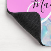 Mädchenrosa Holografisch Iridescent Monogram Name Mousepad (Ecke)