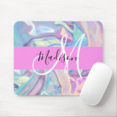 Mädchenrosa Holografisch Iridescent Monogram Name Mousepad (Mit Mouse)