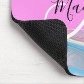 Mädchenrosa Holografisch Iridescent Monogram Name Mousepad (Ecke)