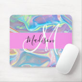 Mädchenrosa Holografisch Iridescent Monogram Name Mousepad (Mit Mouse)