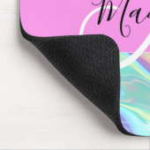 Mädchenrosa Holografisch Iridescent Monogram Name Mousepad (Ecke)