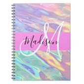 Mädchenrosa Holografisch Iridescent Monogram Name Notizblock (Vorderseite)