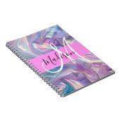 Mädchenrosa Holografisch Iridescent Monogram Name Notizblock (Rechte Seite)