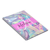Mädchenrosa Holografisch Iridescent Monogram Name Notizblock (Rechte Seite)