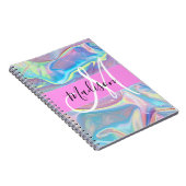 Mädchenrosa Holografisch Iridescent Monogram Name Notizblock (Rechte Seite)