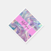 Mädchenrosa Holografisch Iridescent Monogram Name Serviette (Ecke)