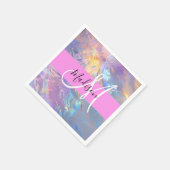 Mädchenrosa Holografisch Iridescent Monogram Name Serviette (Ecke)