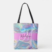 Mädchenrosa Holografisch Iridescent Monogram Name Tasche (Rückseite)