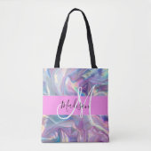 Mädchenrosa Holografisch Iridescent Monogram Name Tasche (Vorderseite)
