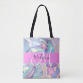 Mädchenrosa Holografisch Iridescent Monogram Name Tasche (Vorderseite)