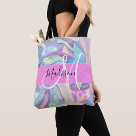 Mädchenrosa Holografisch Iridescent Monogram Name Tasche