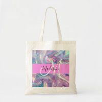Mädchenrosa Holografisch Iridescent Monogram Name