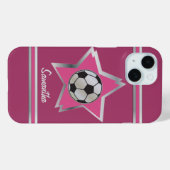 Mädchenrosa und Silbereffekt Fußball-Star Case-Mate iPhone Hülle (Rückseite (Horizontal))