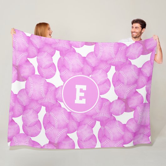 Mädchenrosa-Weichbällchen mit Monogramm Fleecedecke (Beispiel)