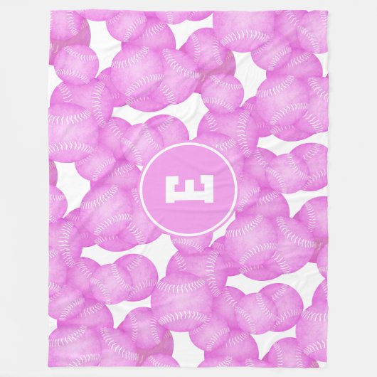 Mädchenrosa-Weichbällchen mit Monogramm Fleecedecke (Vorderseite)