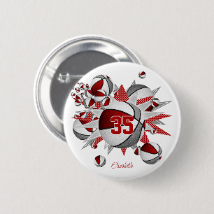 Mädchenroter Sportbasketball-Stars Button