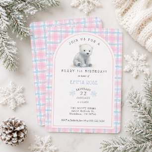 Mädchens Winter Eisbär Beary 1. Geburtstagsfeier Einladung
