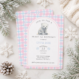 Mädchens Winter Eisbär Beary 1. Geburtstagsfeier Einladung