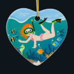 Mädchenschwimmerin Geburtstagsgeschenk Keramikornament<br><div class="desc">Dies ist eine Abbildung, die eine lebendige Unterwasserszene mit einem Mädchen zeigt, das nah ist für tropische Fische, Korallenriffe und andere Meereslebewesen. Jeden Sommertag ist ein Party für Kinder am Strand. Das Meer ist der richtige Ort, um sich mit Freunden zu amüsieren, zu schwimmen und zu tauchen, vielleicht auch um...</div>