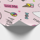 Mädchenspielkonzept mit Einhorn, Flamingo, Kakteen Geschenkpapier (Ecke)