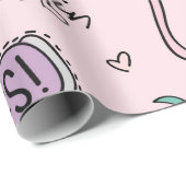 Mädchenspielkonzept mit Einhorn, Flamingo, Kakteen Geschenkpapier (Rolleneckpunkt)