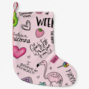 Mädchenspielkonzept mit Einhorn, Flamingo, Kakteen Kleiner Weihnachtsstrumpf