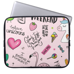 Mädchenspielkonzept mit Einhorn, Flamingo, Kakteen Laptopschutzhülle
