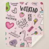 Mädchenspielkonzept mit Einhorn, Flamingo, Kakteen Sherpadecke (Vorderseite)