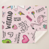 Mädchenspielkonzept mit Einhorn, Flamingo, Kakteen Sherpadecke (Vorderseite (Horizontal))