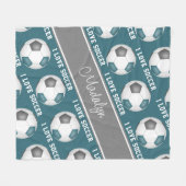 Mädchensportdekor aquamarin grau I Liebe Fußball Fleecedecke (Vorderseite (Horizontal))