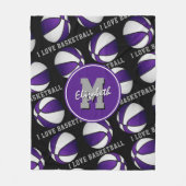 Mädchensportdekor I Liebe Basketball lila weiß Fleecedecke (Vorderseite)