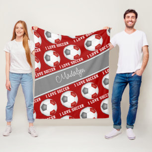 Mädchensportdekor Rot Grau I Liebe Fußball Fleecedecke