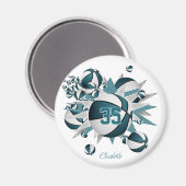 Mädchensportgeschenke aquamarine Basketballstars Magnet (Vorderseite/Rückseite)