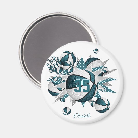 Mädchensportgeschenke aquamarine Basketballstars Magnet (Vorderseite/Rückseite)