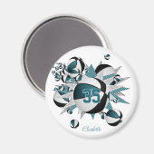 Mädchensportgeschenke aquamarine schwarze Basketba Magnet (Vorderseite/Rückseite)