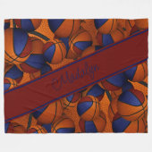 Mädchensportraum-Dekoration Maroblau-Basketball Fleecedecke (Vorderseite (Horizontal))