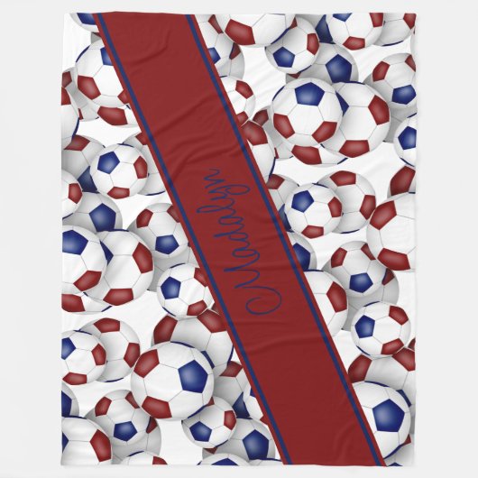 Mädchensportraum Dekoration Maroblau Fußball Fleecedecke (Vorderseite)