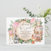 Mädchenstamm Woodland Animals Kinderdusche per Pos Einladung (Stehend Vorderseite)