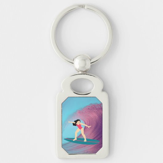 Mädchensurfen bei Sonnenuntergang Schlüsselanhänger (Vorderseite)