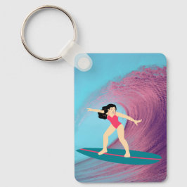 Mädchensurfen bei Sonnenuntergang Schlüsselanhänger